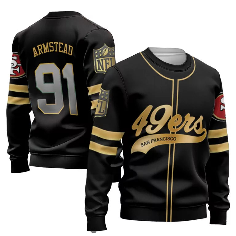 Armstead 91 San Francisco 49ers Jersey Black NFL 2023 Men Crewneck Sweatshirt Gold
