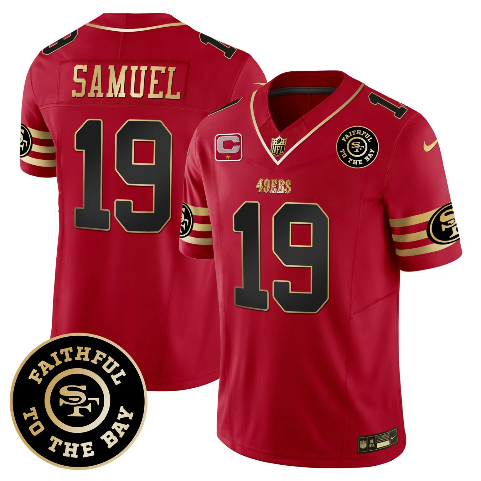 Deebo Samuel 19 49ERS Jersey Red Faithful To The Bay Men Player Black Gold All Stitched