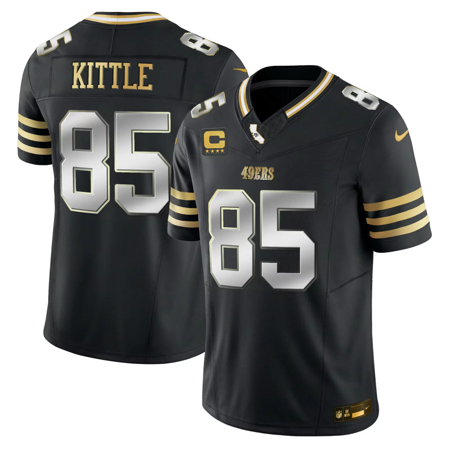 George Kittle 85 49ERS Jersey Black Nflpa Engineered Men Standard Gold White Silver