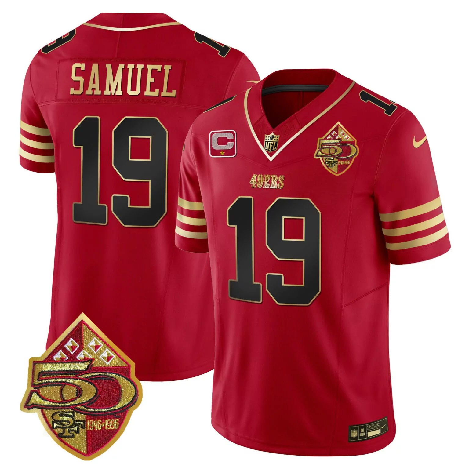 Deebo Samuel 19 49ERS Jersey Red 50th Anniversary 1946-1996 Men Gold Black All Stitched