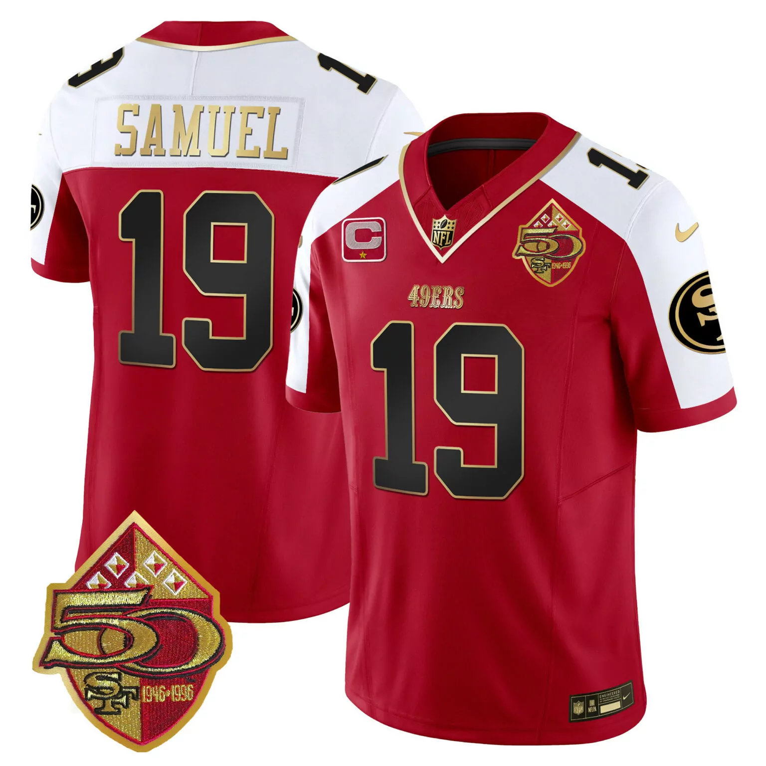 Deebo Samuel 19 49ERS Jersey Red 50th Anniversary Men Alternate Split Design White