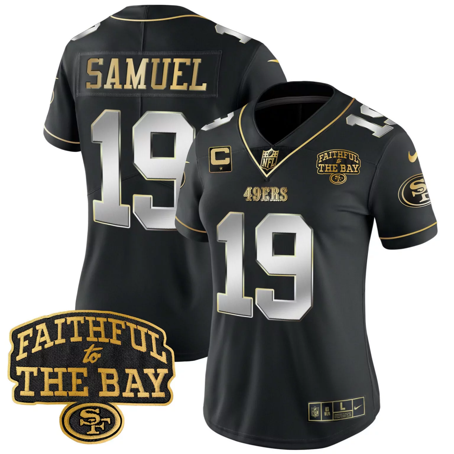 Deebo Samuel 19 49ERS Jersey Black Faithful To The Bay SF Men Gold Silver All Stitched