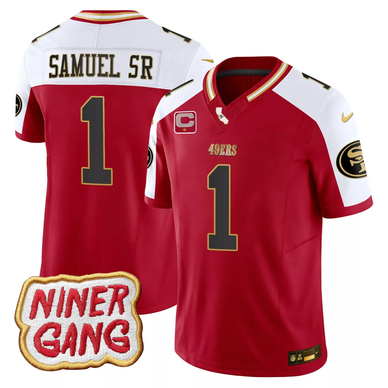 Deebo Samuel 1 49ERS Jersey Red Niner Gang Men NFL White Gold Alternate All Stitched