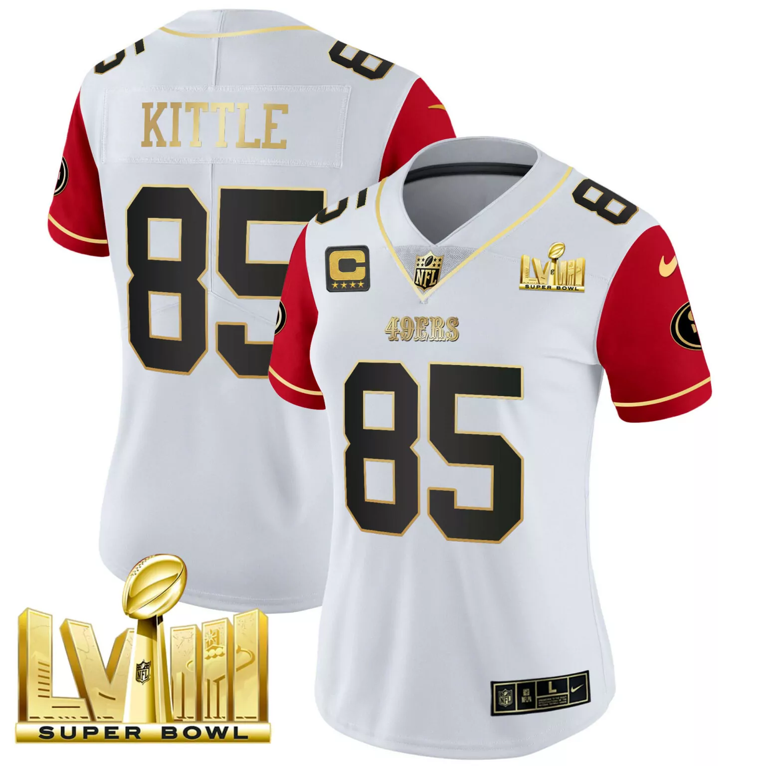 George Kittle 85 49ERS Jersey White Super Bowl Lv Men Standard Alternate Red Black