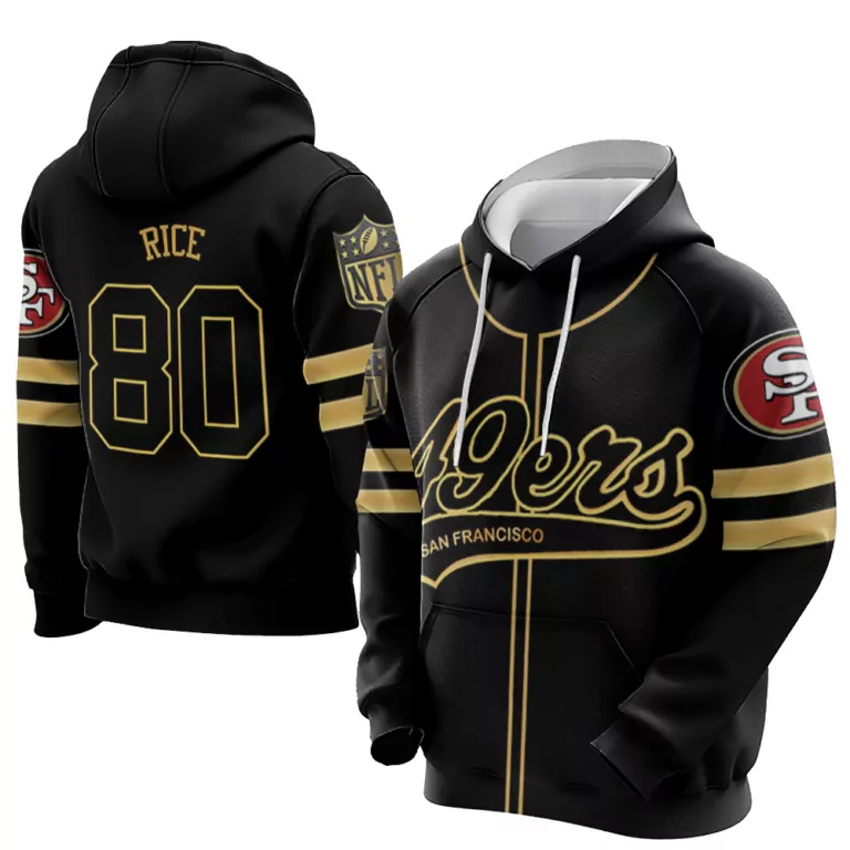Jerry Rice 80 San Francisco 49ers Jersey Black Men Hoodie Gold Cool Base Limited