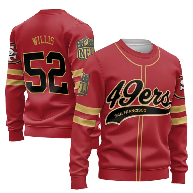 Patrick Willis 52 Jersey Red San Francisco 49ers Men Sweatshirt Gold Cool Base Limited