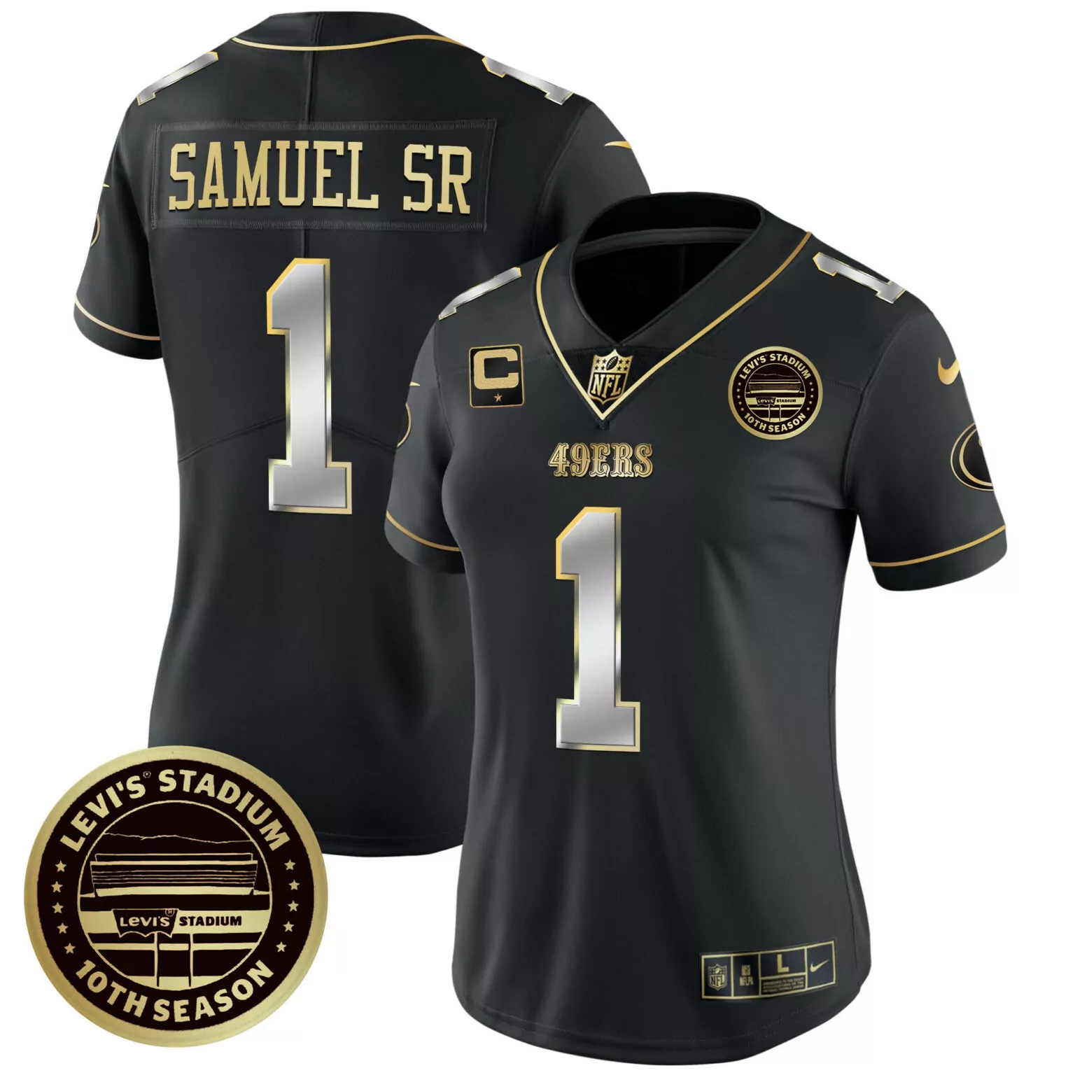 Deebo Samuel 1 49ERS Jersey Black Levi's Stadium 10th Season Men NFL Gold Silver