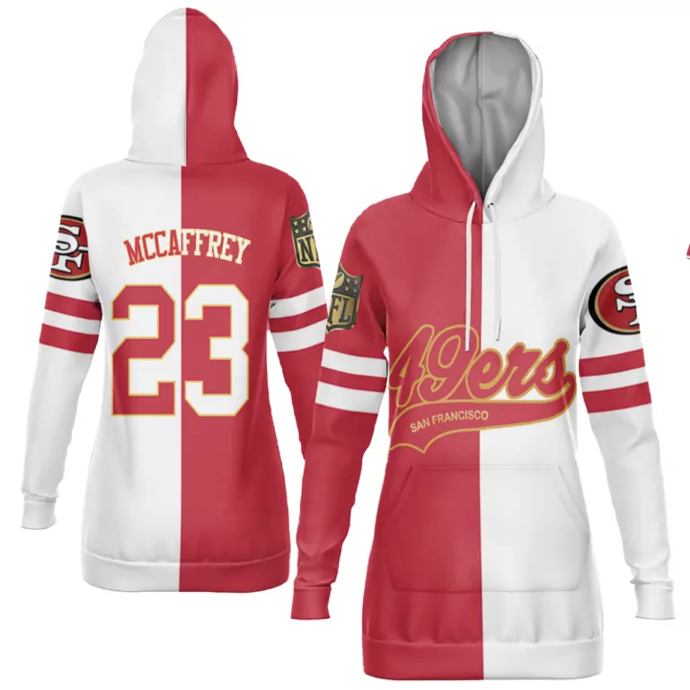 Christian Mccaffrey 23 49ers Jersey Red Women Hoodie Split Design White Cool Base