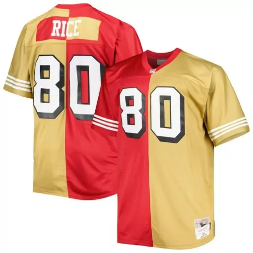 Jerry Rice 80 San Francisco 49ers Jersey Gold Men Split Design Red Legacy Retired