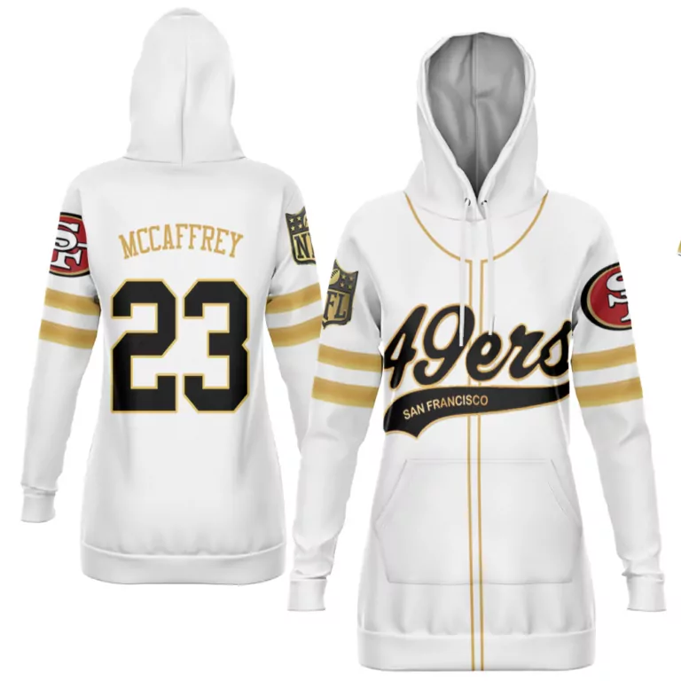 Christian Mccaffrey 23 Jersey White San Francisco 49ers Women Hoodie Gold Black Cool