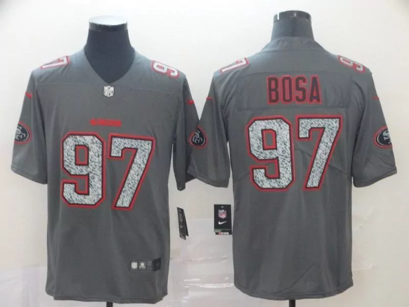 Nick Bosa 97 49ERS Jersey Gray Men Athletic Red White Limited