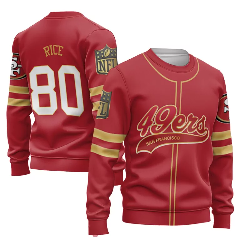 Jerry Rice 80 San Francisco 49ers Jersey Red Men Sweatshirt Gold Cool Base Limited