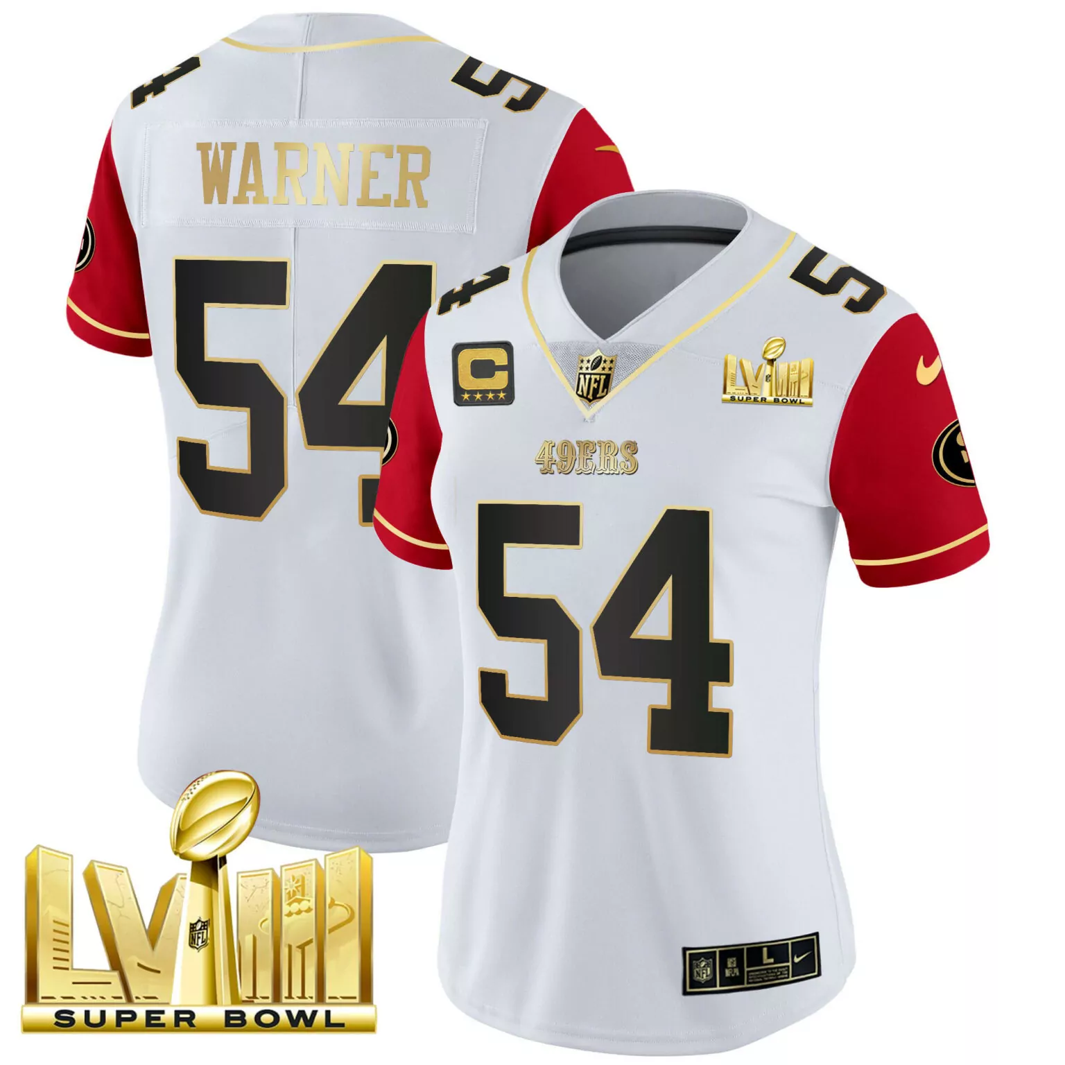 Fred Warner 54 49ERS Jersey White Super Bowl Lv Men Alternate Red Black Gold v2 All