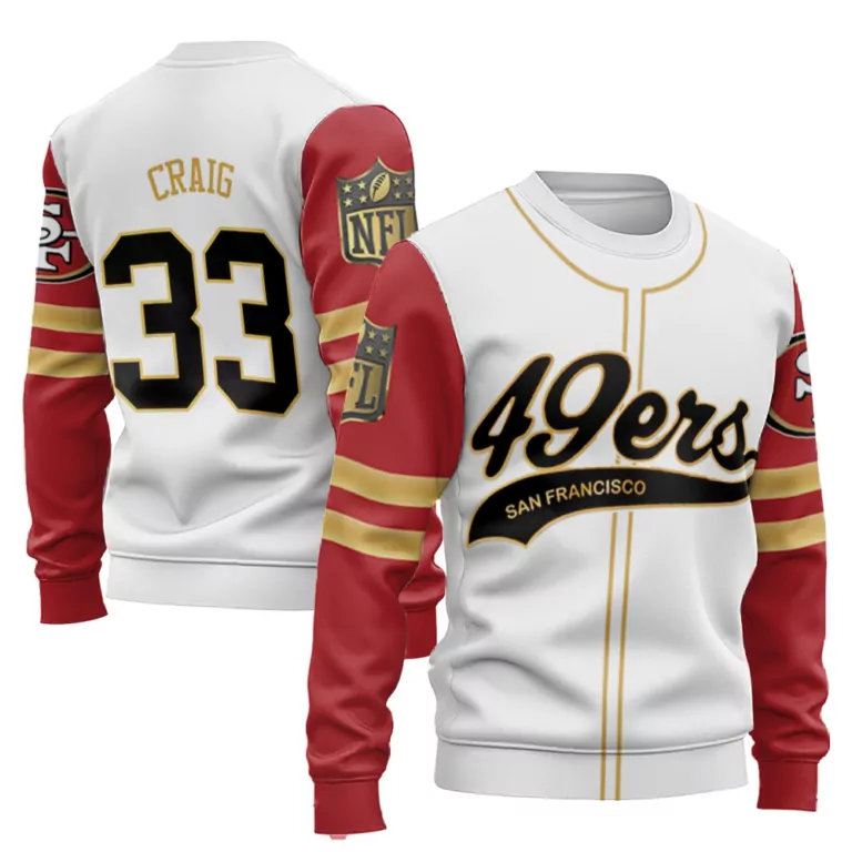 Craig 33 San Francisco 49ers Jersey White Men Red Gold Cool Base Limited