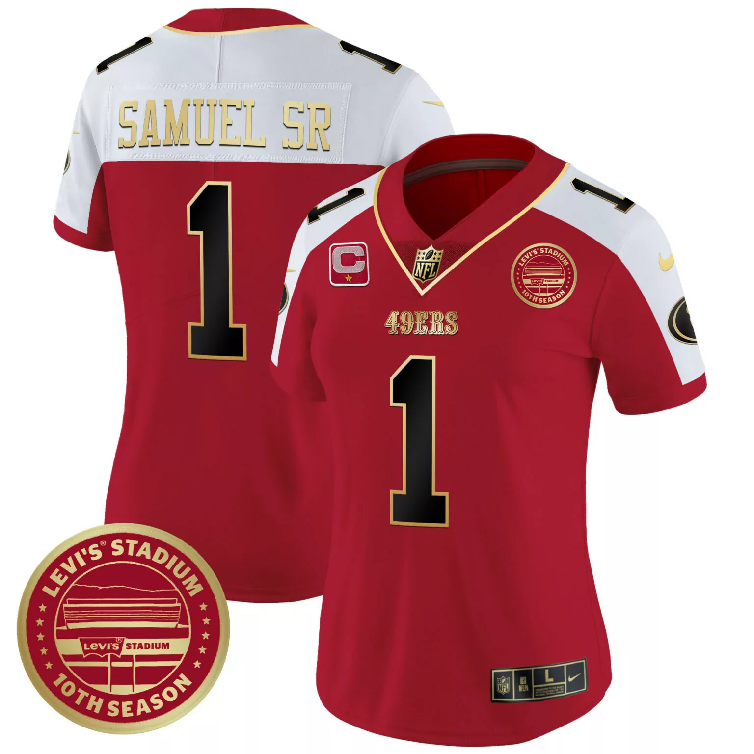 Deebo Samuel 1 49ERS Jersey Red Levi's Stadium 10th Season 2023 Men Replica White