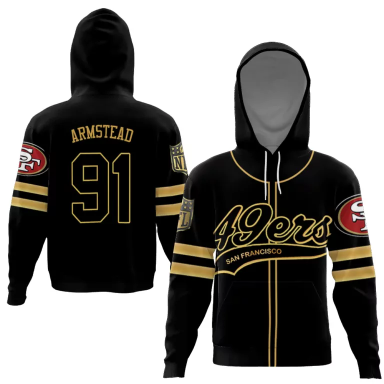 Armstead 91 San Francisco 49ers Jersey Black Men Hoodie Gold Cool Base Limited