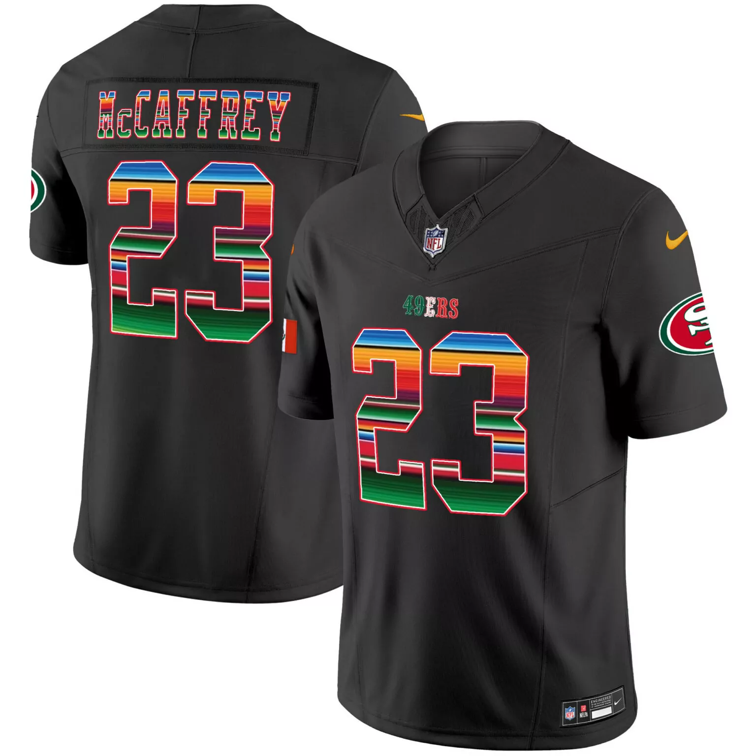 Christian Mccaffrey 23 49ERS Jersey Black Fiesta Men Alternate Custom Design Red