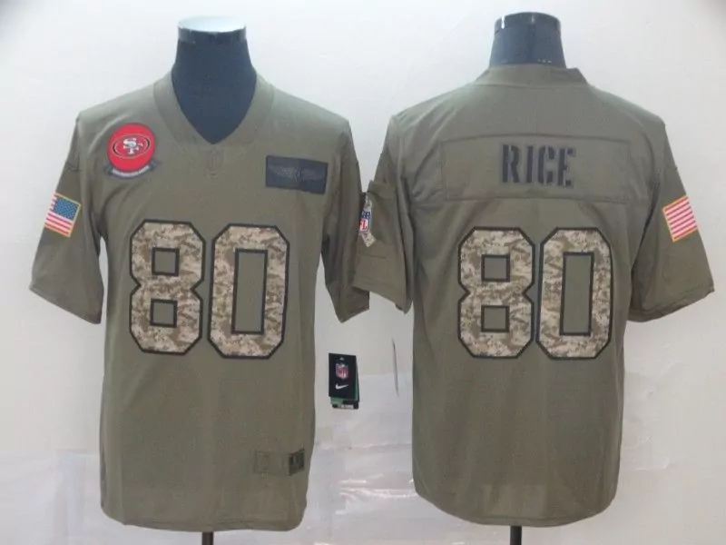 Jerry Rice 80 49ers Jersey Olive Green Salute To Service Us Flag Men Replica Black