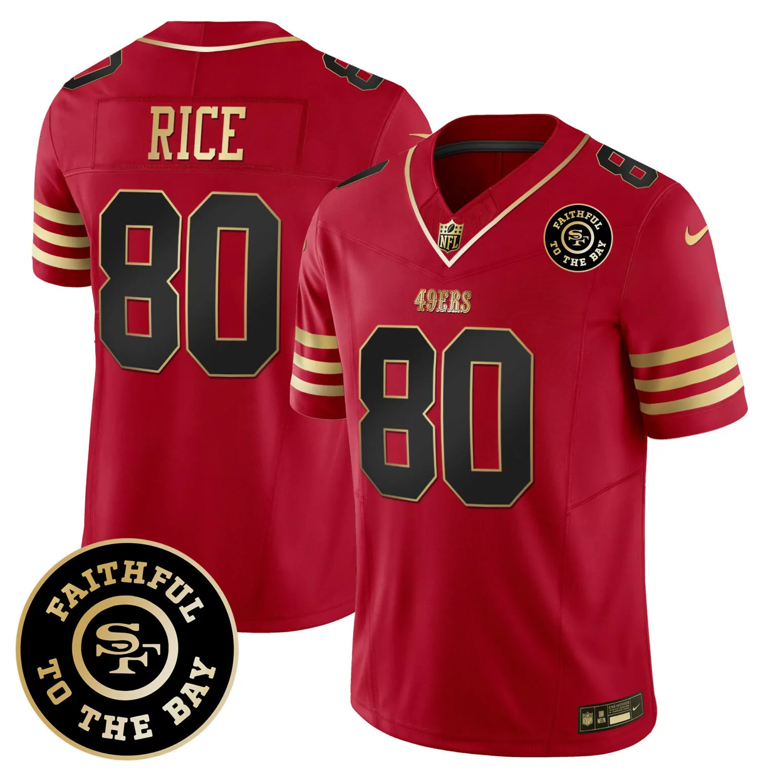 Jerry Rice 80 49ERS Jersey Red Faithful To Bay Men Gold Black v4 All Stitched