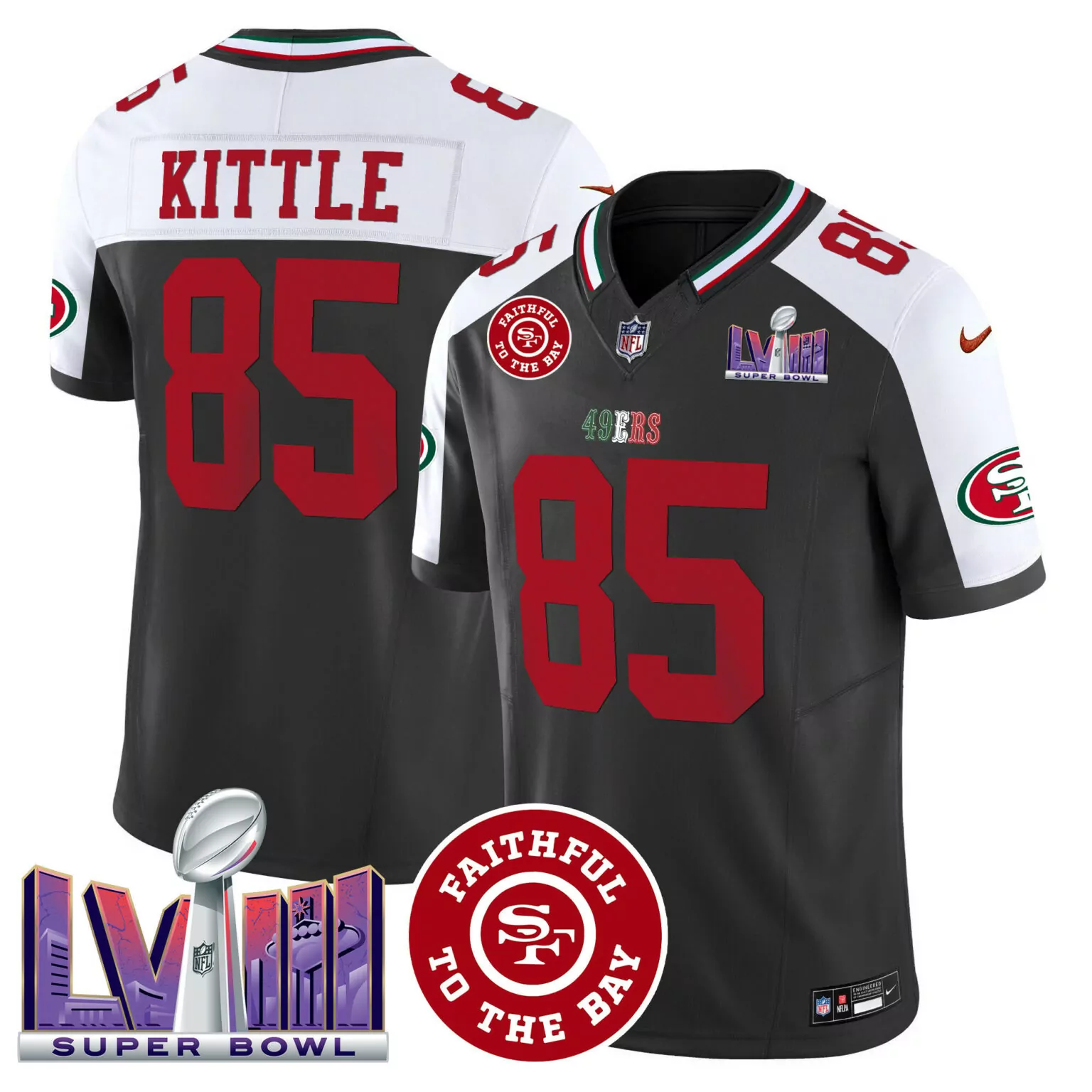 George Kittle 85 49ERS Jersey Black Super Bowl Lviii Faithful To Bay Men Standard