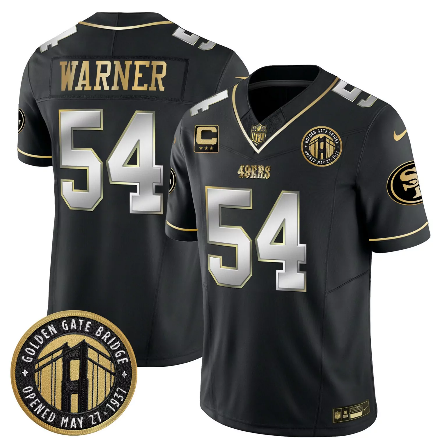 Fred Warner 54 49ERS Jersey Black Men Game Gold Silver All Stitched