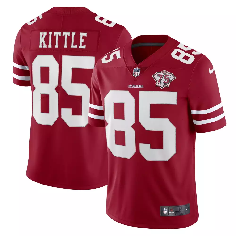 George Kittle 85 49ERS Jersey Red 75TH Anniversary Men White Vapor Limited