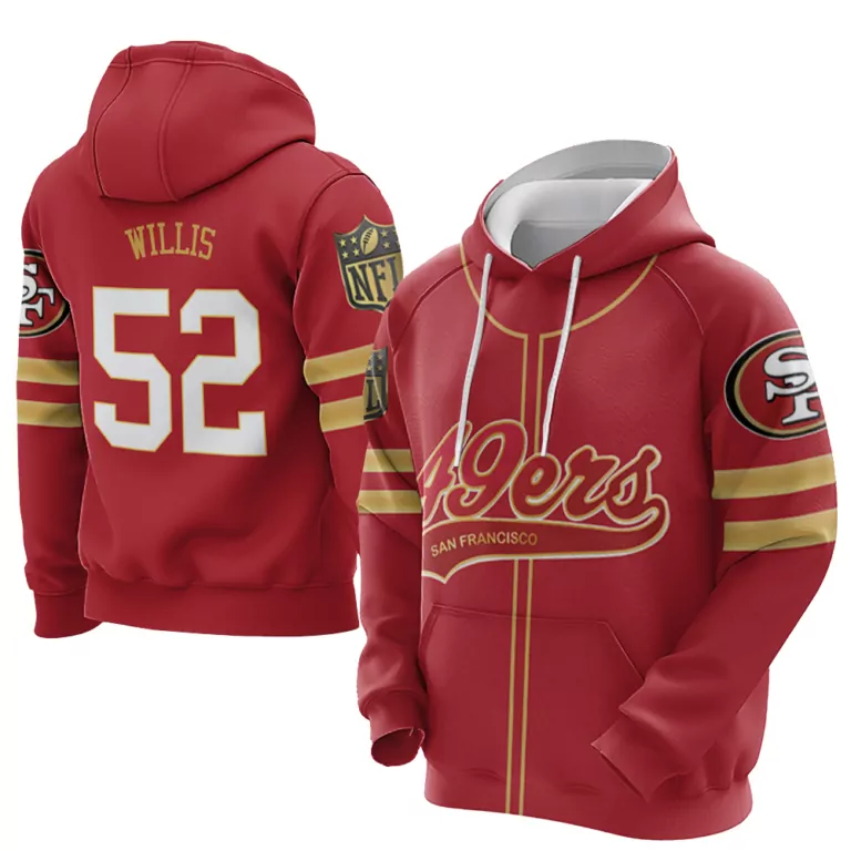 Patrick Willis 52 Jersey Red San Francisco 49ers Men Hoodie Gold White Cool Base