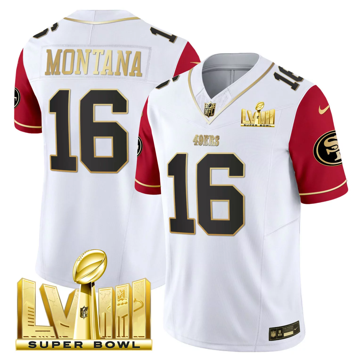 Joe Montana 16 49ERS Jersey White Super Bowl Lviii 2023 Men Authentic Alternate Red