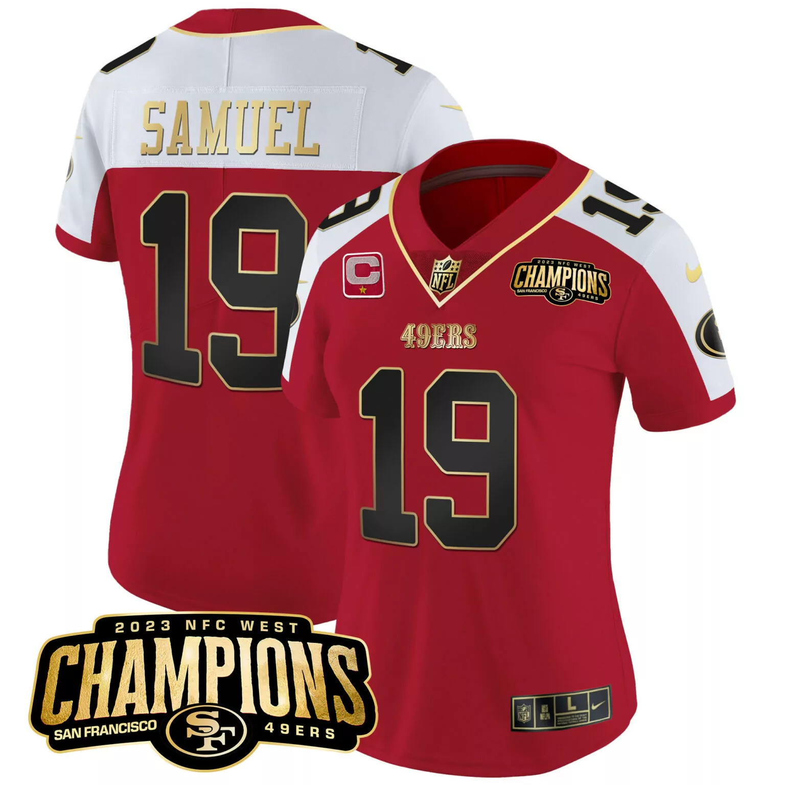 Deebo Samuel 19 49ERS Jersey Red 2023 NFC West Champions Men NFL White Black Gold