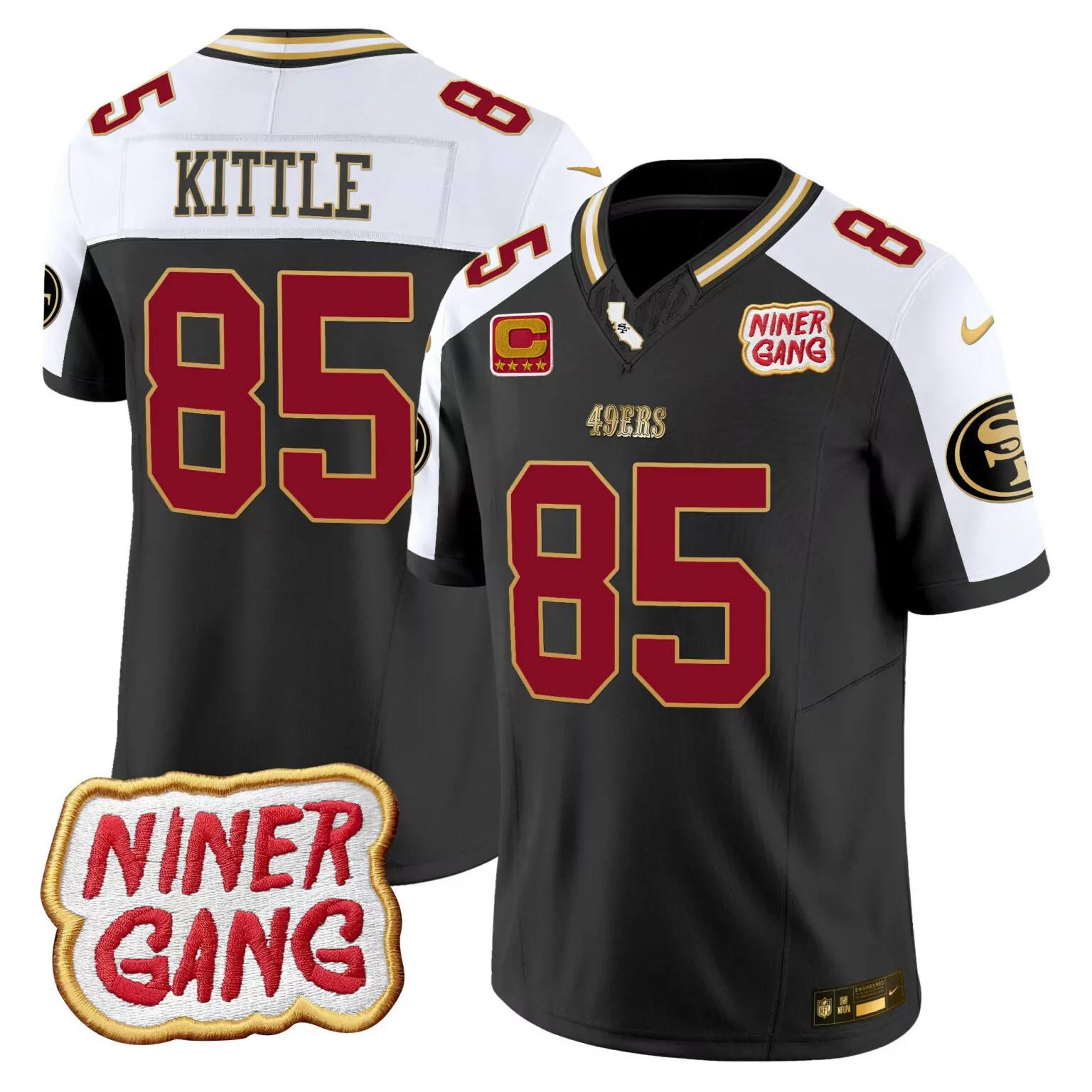 George Kittle 85 49ERS Jersey Black Niner Gang 2023 Men Player Split Design White
