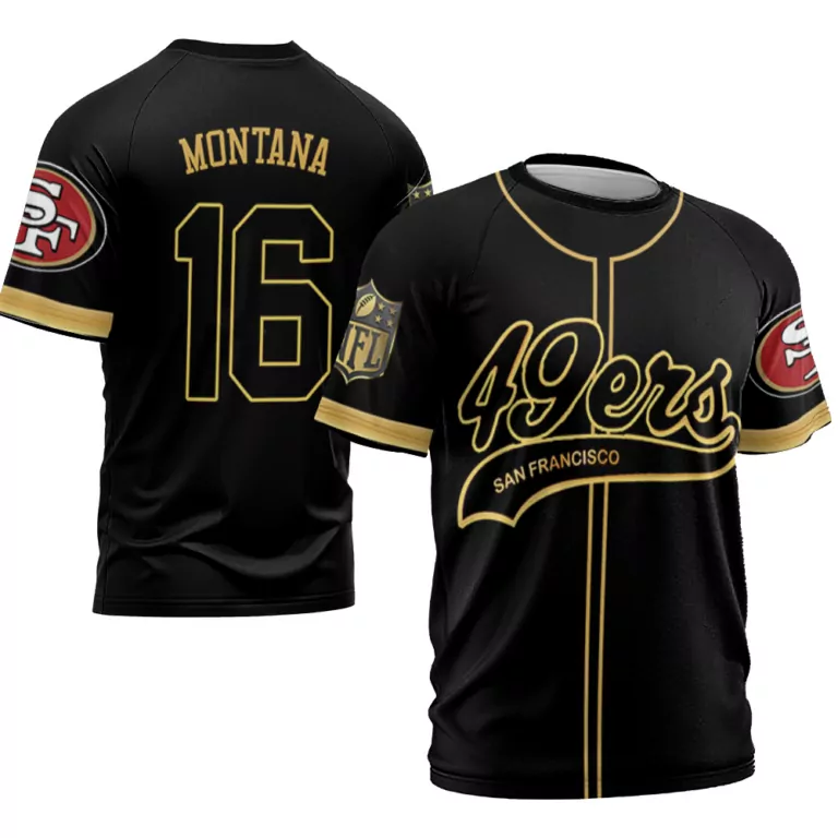 Joe Montana 16 Jersey Black San Francisco 49ers Men Gold Cool Base Limited