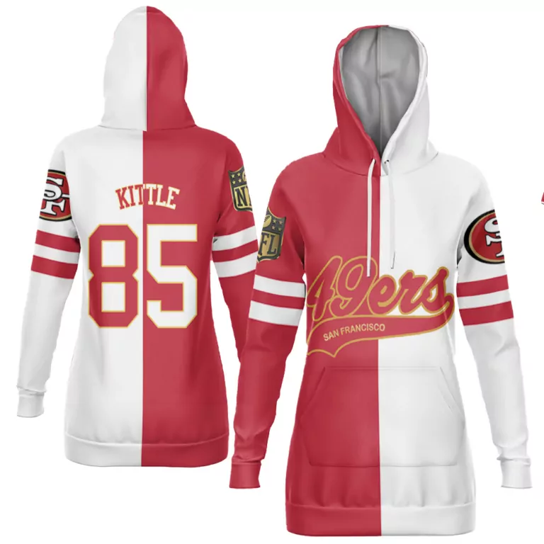 George Kittle 85 Jersey Red San Francisco 49ers Split Hoodie White Cool Base Limited