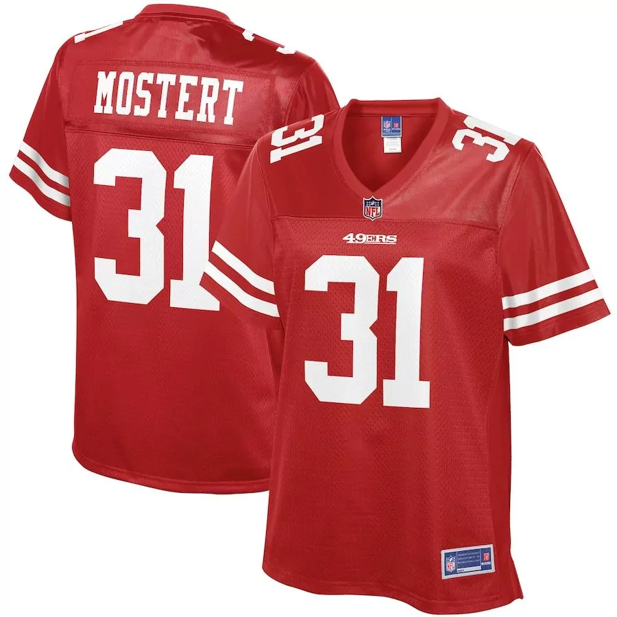 Raheem Mostert 31 49ERS Jersey Red Men Short Sleeve White