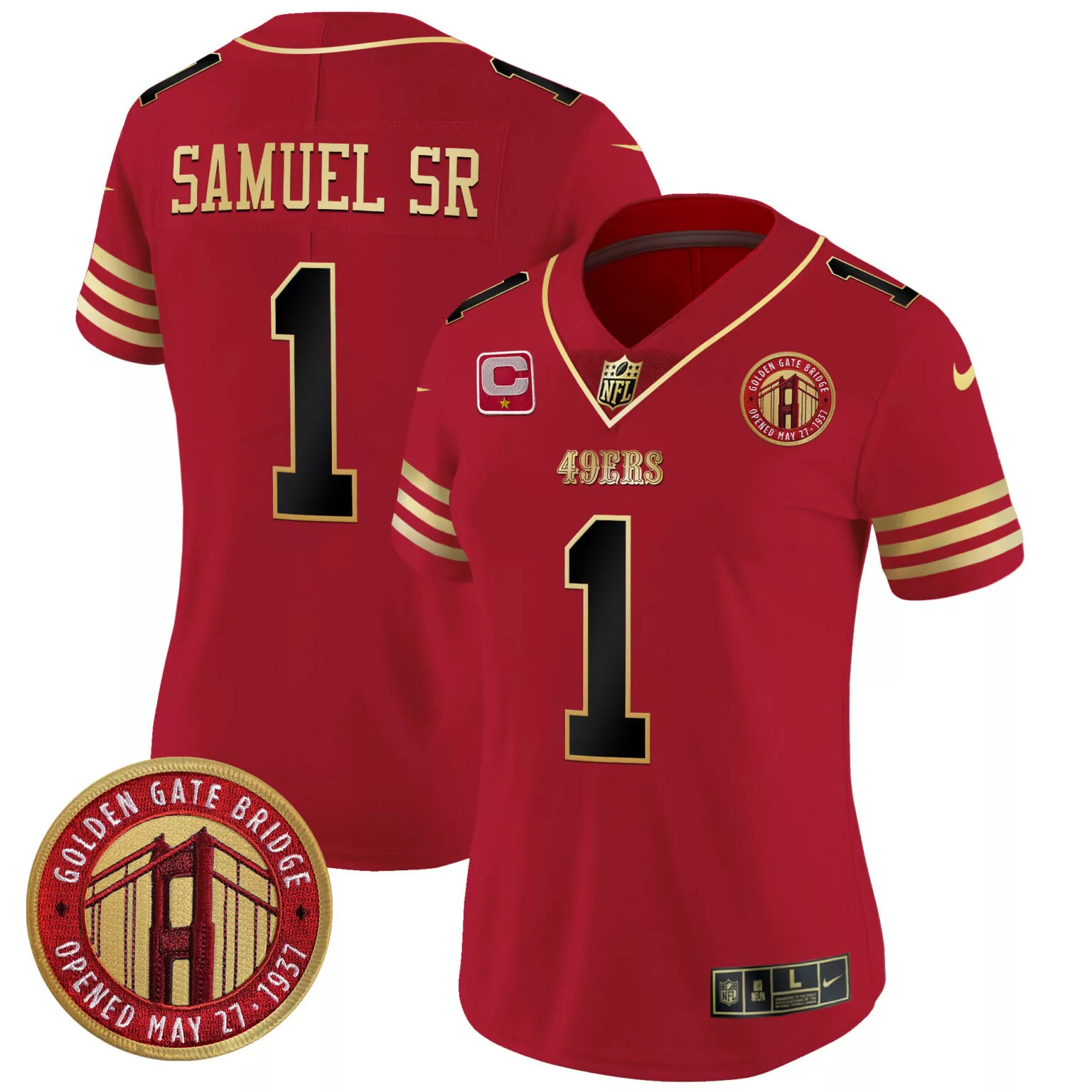 Deebo Samuel 1 49ERS Jersey Red Golden Gate Bridge Men Gold Black All Stitched