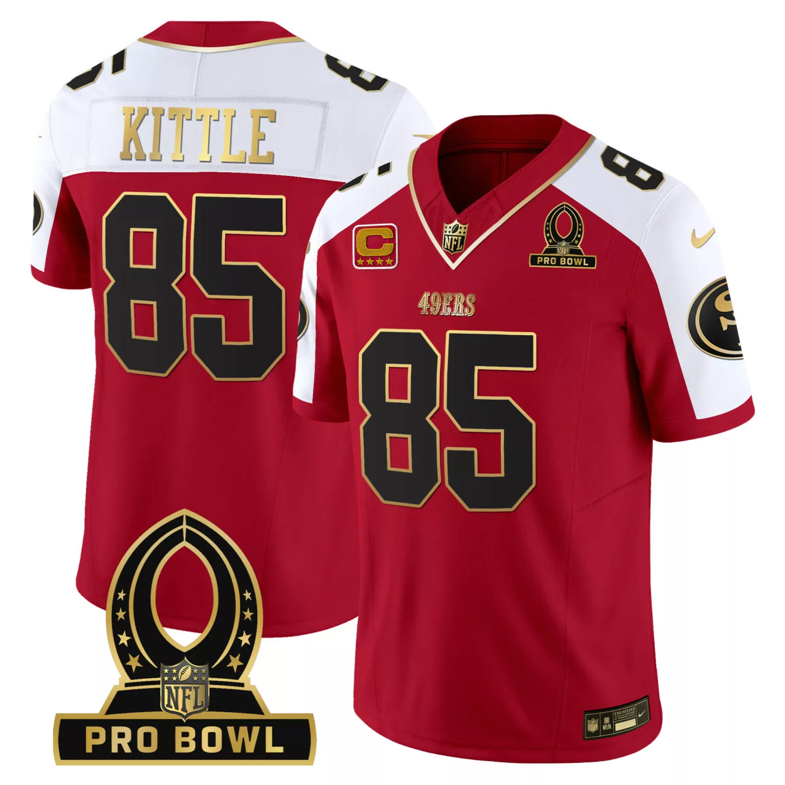 George Kittle 85 49ERS Jersey Red Pro Bowl Men White Black Gold Alternate All Stitched