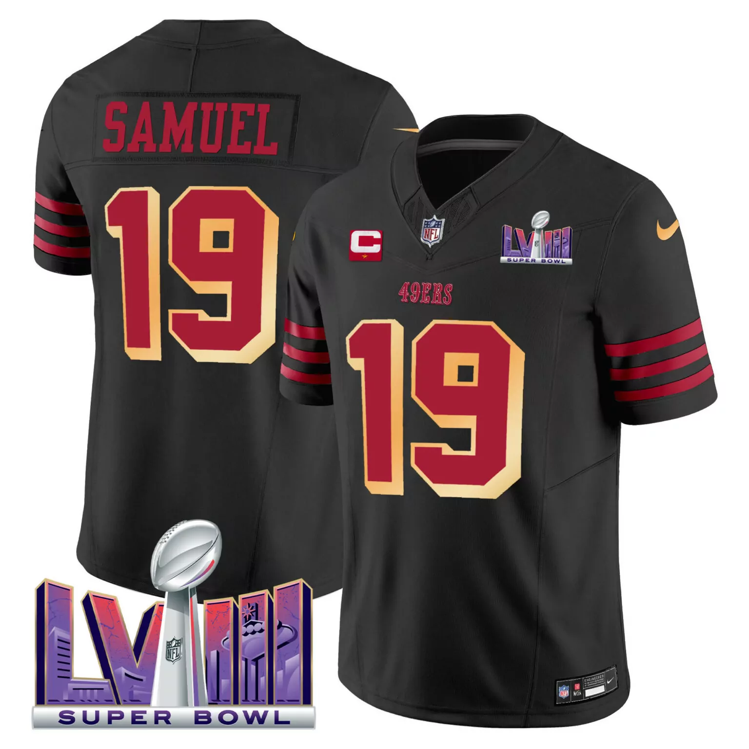 Deebo Samuel 19 49ERS Jersey Black Super Bowl Lviii Men Game Red Gold v2 All Stitched
