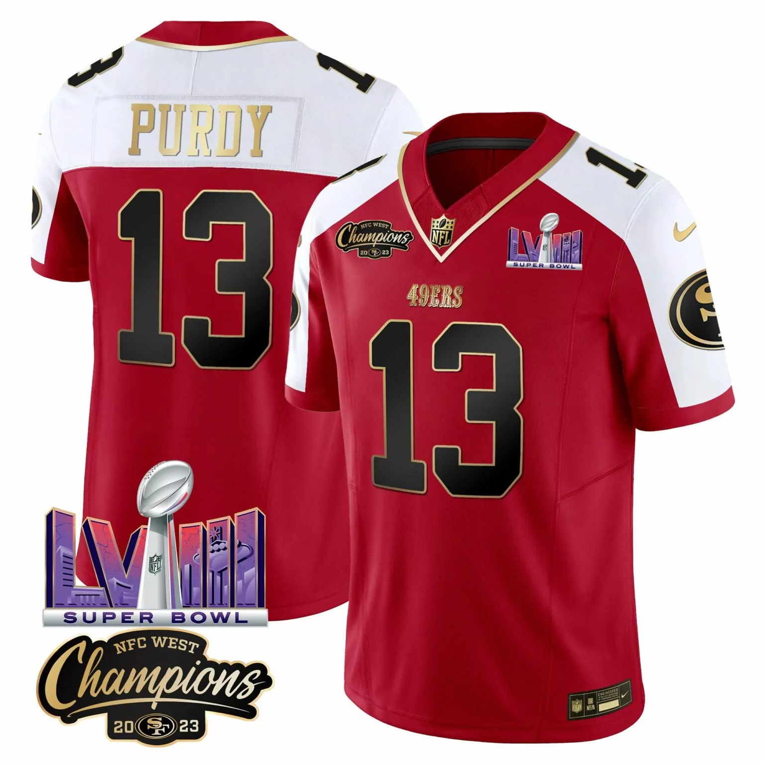 Brock Purdy 13 49ERS Jersey Red Super Bowl Lvii NFC West Champions 2023 Men White