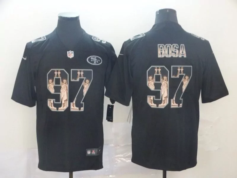 Nick Bosa 97 49ers Jersey Black Men Custom Design White Gold