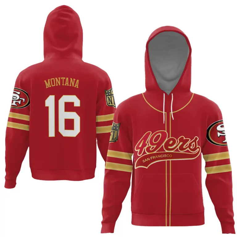 Joe Montana 16 Jersey Red San Francisco 49ers Men Hoodie Gold Cool Base Limited