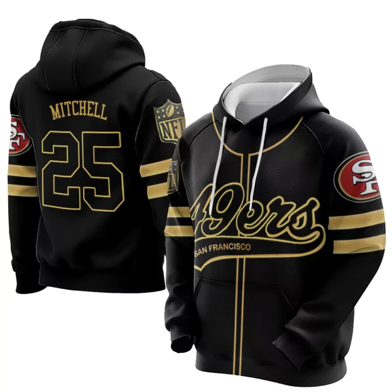 Mitchell 25 San Francisco 49ers Jersey Black Men Hoodie Gold Cool Base Limited