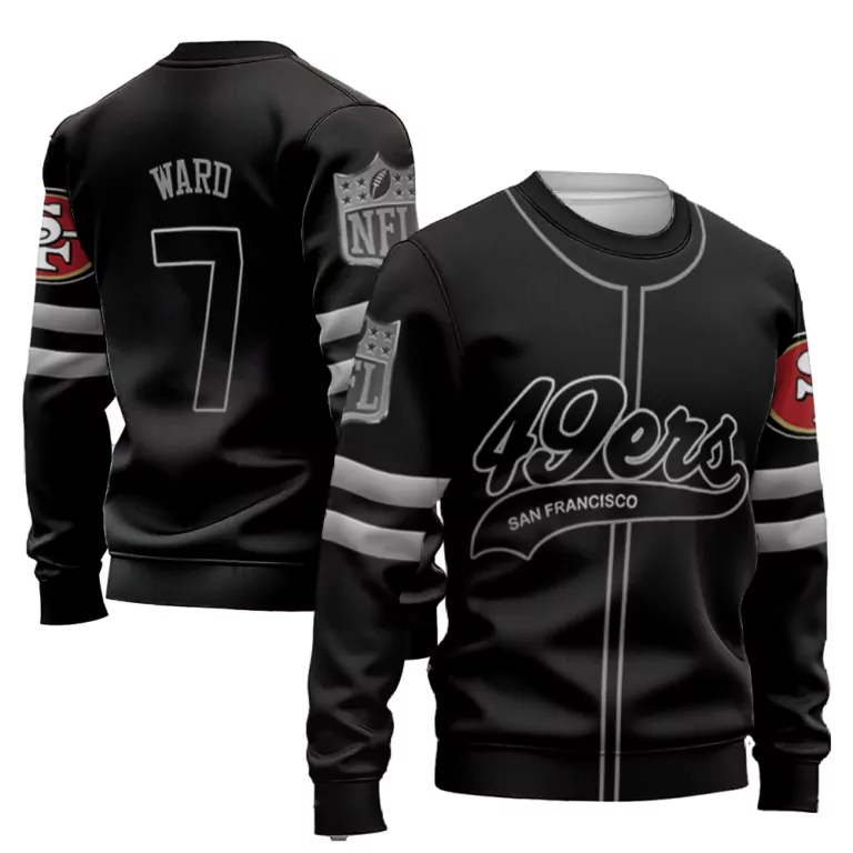Ward 7 49ers Jersey Black Men Crewneck Sweatshirt White Red Cool Base Limited