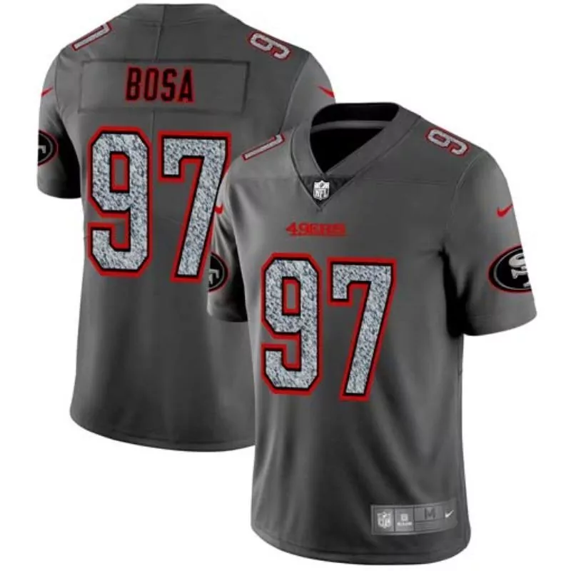 Nick Bosa 97 49ers Jersey Gray Men Player Red Silver Limited