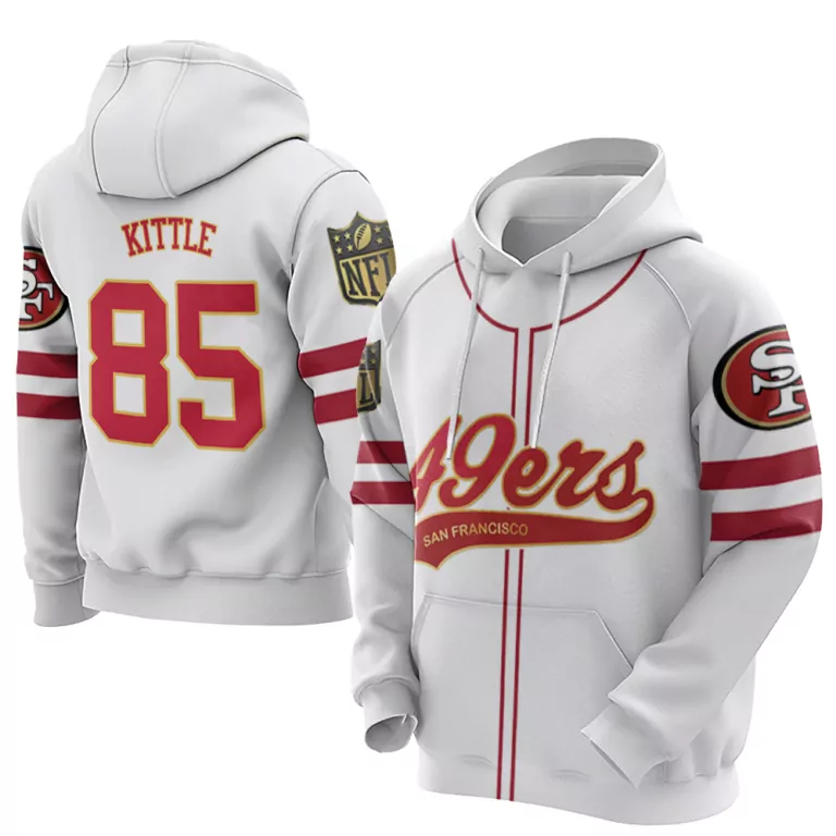 George Kittle 85 Jersey White San Francisco 49ers Men Hoodie Red Gold Cool Base Limited