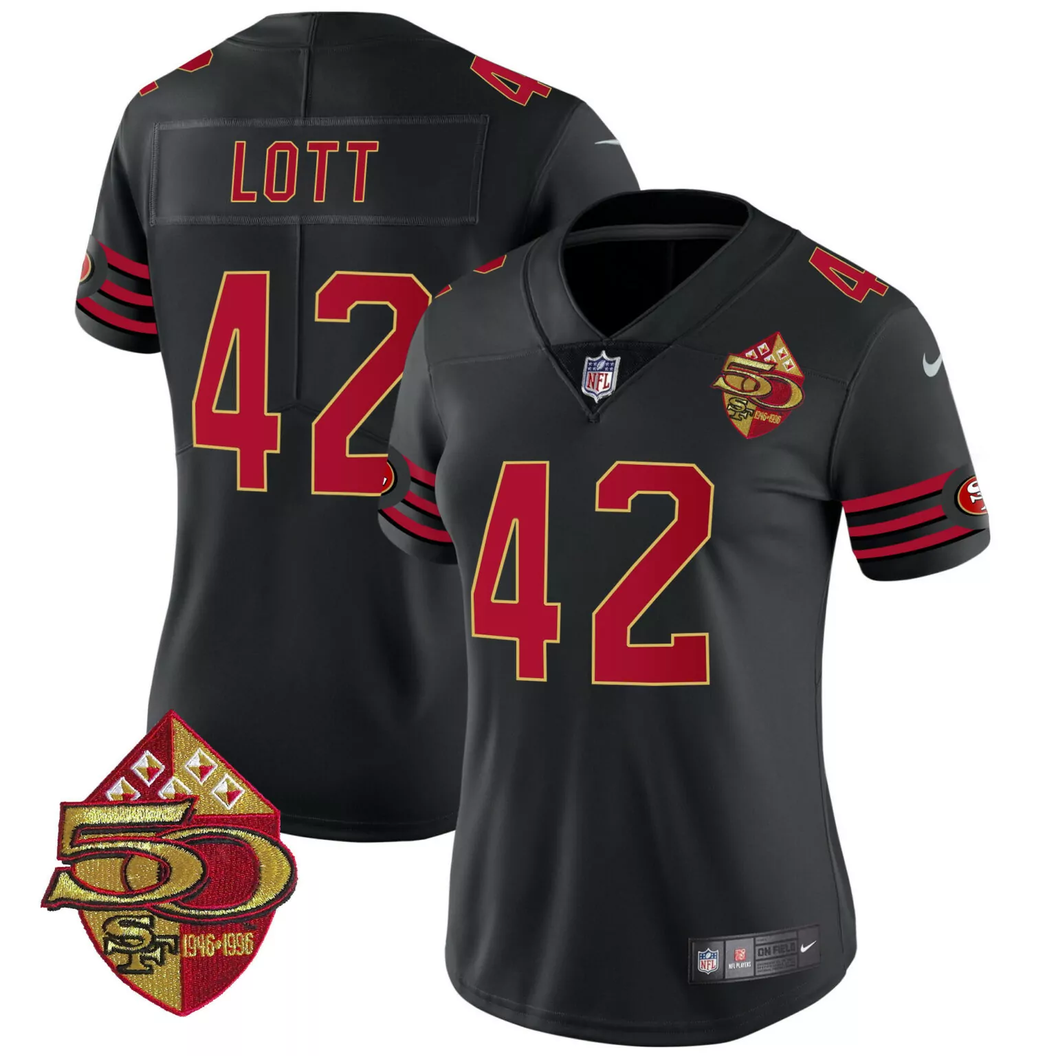 Ronnie Lott 42 Jersey Black San Francisco 49ers 50th Anniversary 1946-1996 Men Alternate