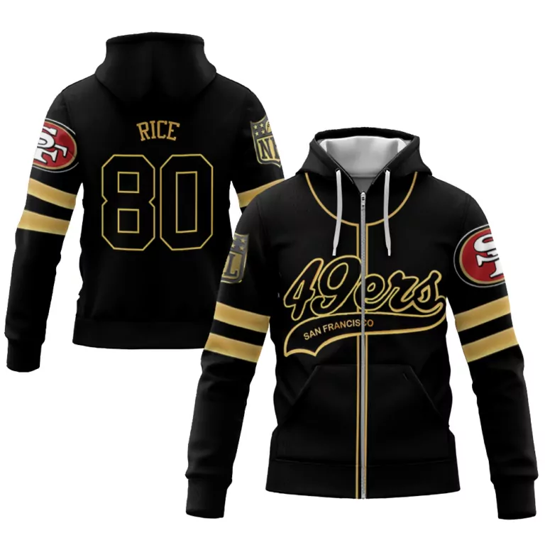 Jerry Rice 80 49ers Jersey Black Null Men Hoodie Gold Cool Base Limited
