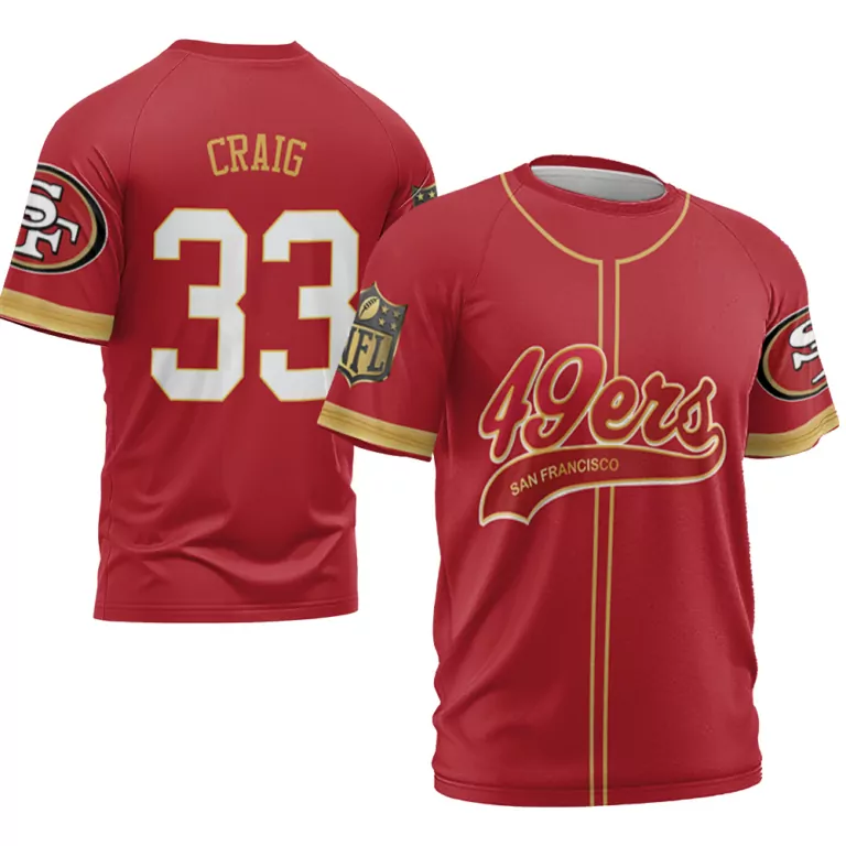 Craig 33 San Francisco 49ers Jersey Red Men Gold White Cool Base Limited