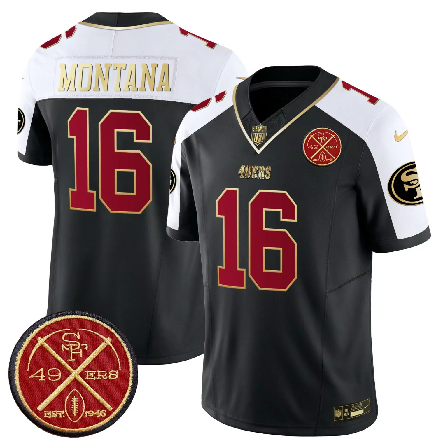 Joe Montana 16 49ERS Jersey Black 1994 Season Commemorative 1946 Men Replica Alternate