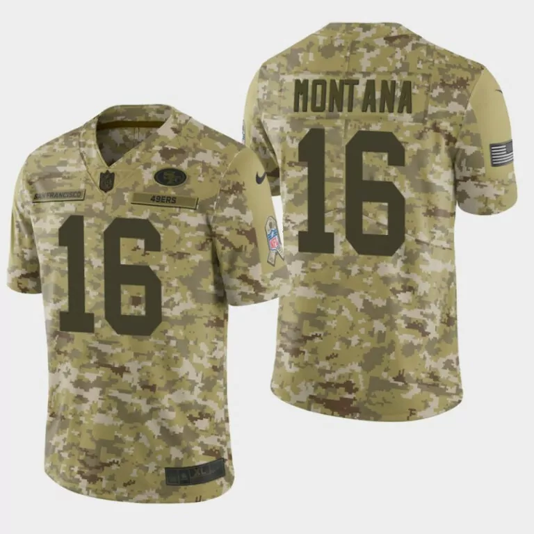 Joe Montana 16 49ERS Jersey Camouflage Salute To Service Men Digital Custom Design