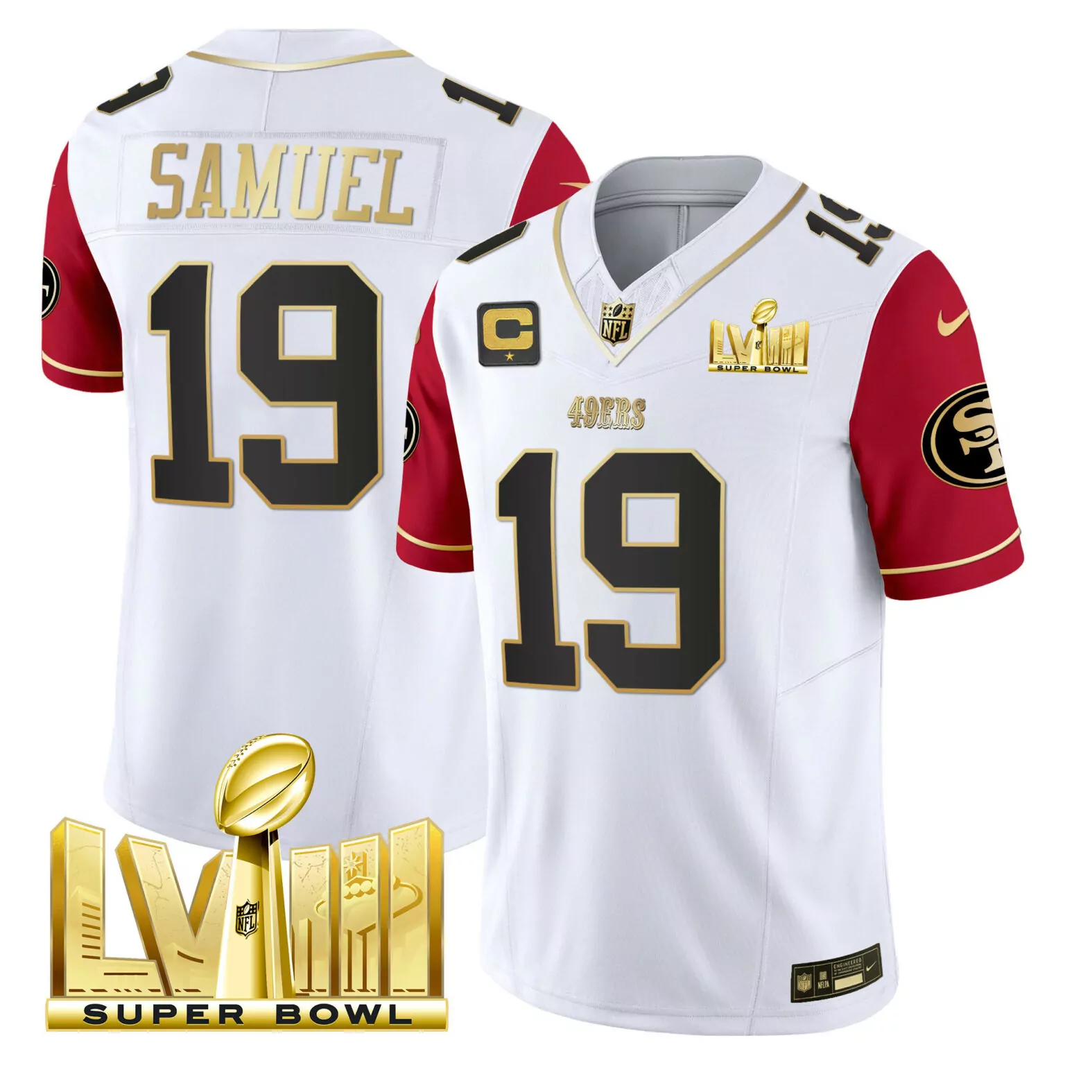 Deebo Samuel 19 49ERS Jersey White Super Bowl Lviii Men Game Alternate Red Gold Black