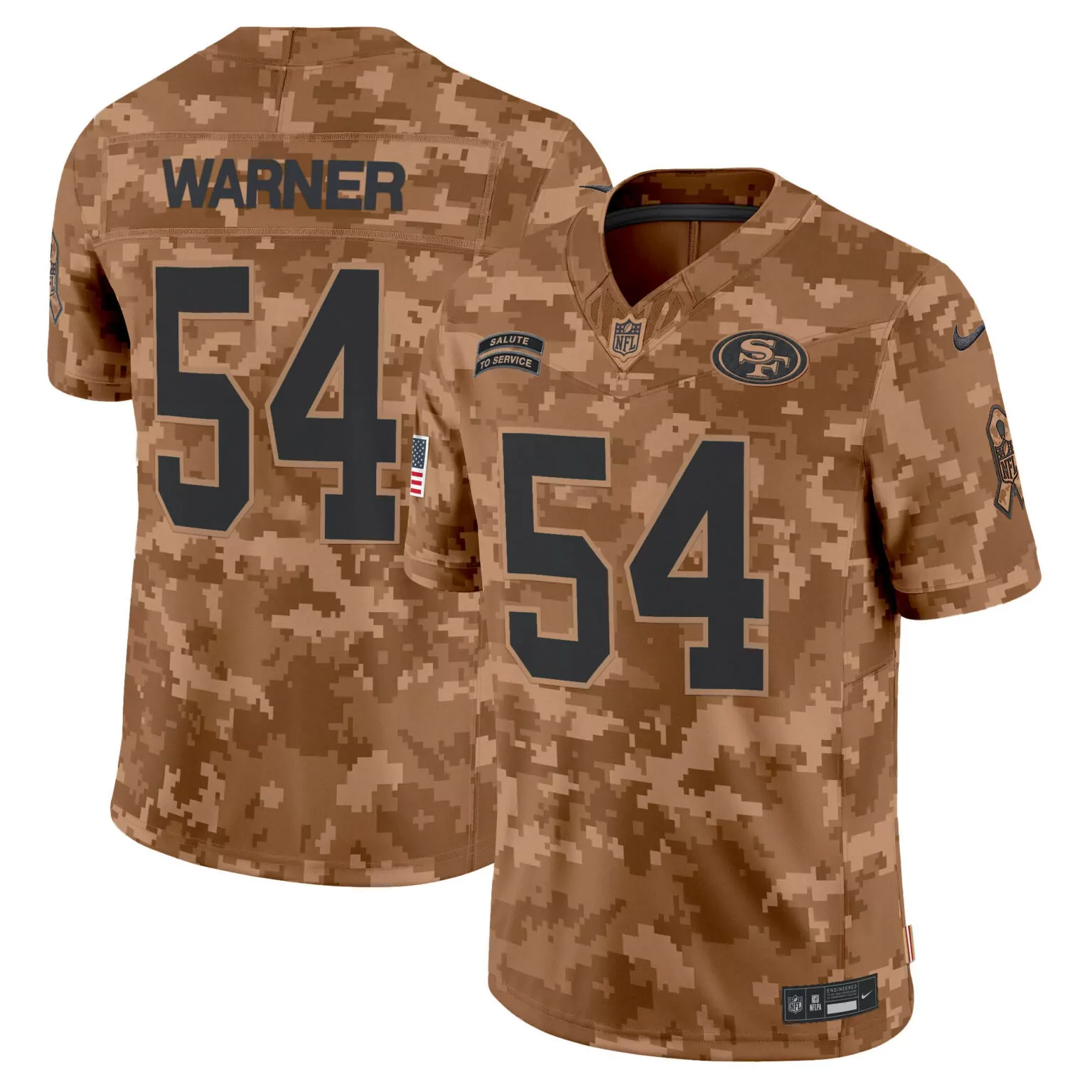 Fred Warner 54 49ers Jersey Brown Salute To Service American Flag Pink Ribbon Men